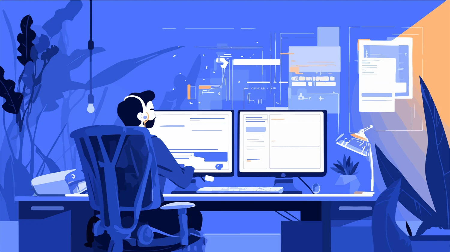 A developer at work building software on dual screens.
